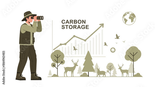 Ranger Monitoring Carbon Storage Rise In Thriving Natural Environment
