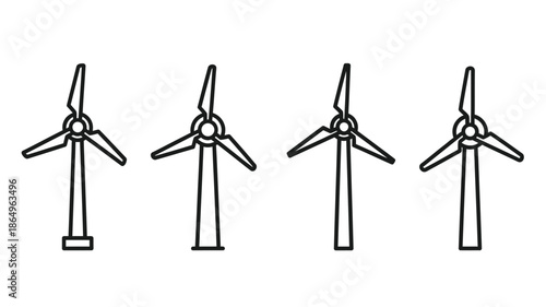 Simple line drawing depicting four wind turbines in a row