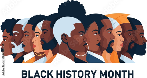 Diverse group of african american people celebrating black history month together with unity and pride illustration