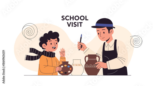 Pottery Class With Elementary School Pupils Learning Ceramic Art Technique