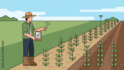 Precision Farming Farmer Using Tablet to Monitor Crops for Smart Agriculture