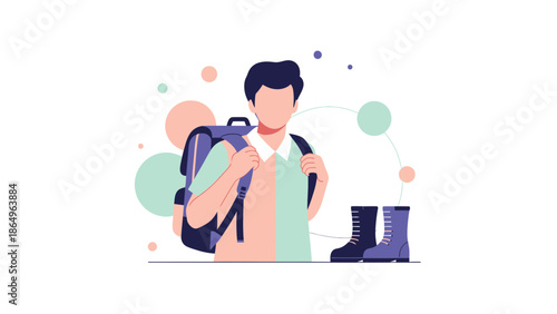 Preparing For Adventure Conceptual Illustration Of Traveler Ready For Exploration