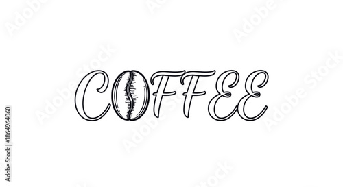 Vector icon of "coffee" lettering, symbolizing cafe branding and design, isolated on a transparent background