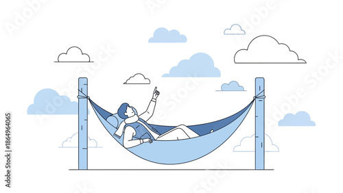 Relaxed Vacationer Enjoying Quiet Time In A Hammock Under Cloudy Skies