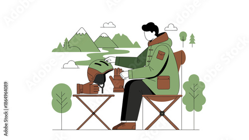 Relaxing After Snowboarding Day Enjoying The Mountain View In Serene Nature