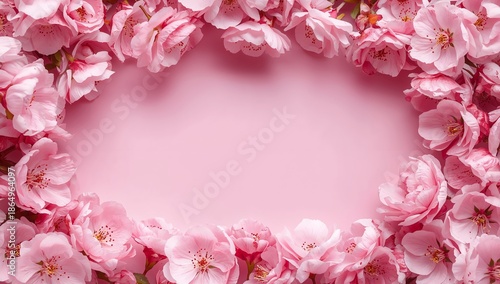 Cherry Blossom Flowers Arranged on a Pink Background for Decoration and Design