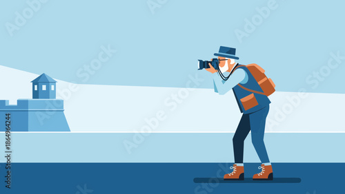 Professional Photographer Capturing Scenery Of Historical Architecture With A Camera