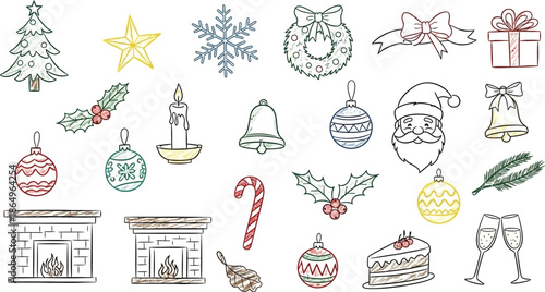 Christmas icons set with festive holiday illustrations and symbols