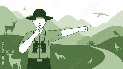 Quiet Wildlife Observer In Nature Scene Vector Illustration For Conservation Theme