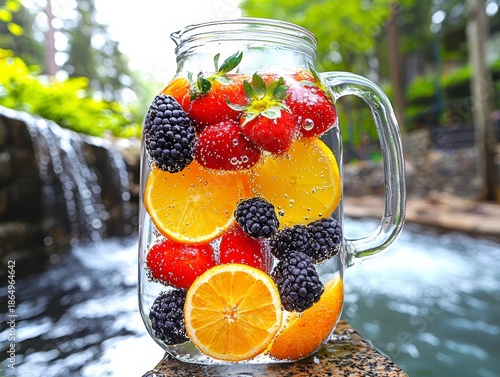 Refreshing Berry Orange Infused Detox Water Pitcher Outdoors