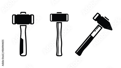 Three different types of hammers in a black and white illustration