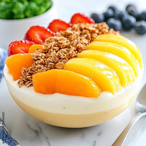 Vibrant Healthy Yogurt Fruit Bowl with Granola and Fresh Berries