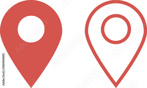 イラスト素材：かわいいマップのピンのアイコン　赤　オレンジ　pin point. pin location icons.