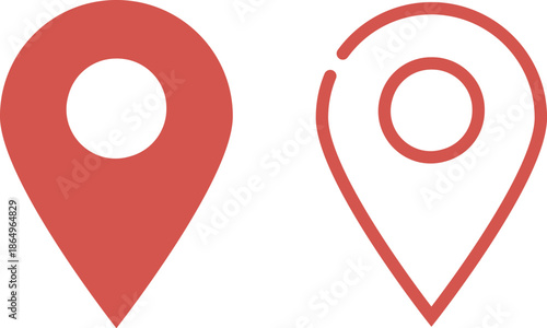 イラスト素材：かわいいマップのピンのアイコン　赤　オレンジ　pin point. pin location icons.
