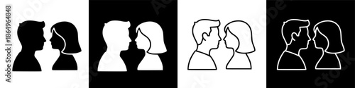 Silhouette of couple facing each other in various styles and backgrounds