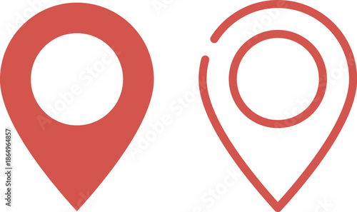 イラスト素材：かわいいマップのピンのアイコン　赤　オレンジ　pin point. pin location icons.