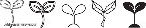 Seedling Growth Icon Set Showing Sprouting Plant in Line Bold Geometric and Solid Styles for Agriculture Gardening Sustainability and Eco Design