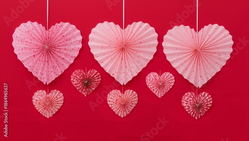 Decorative Paper Hearts and Fans Create a Festive Display for a Celebration