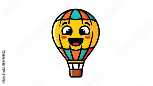 Happy and cheerful hot air balloon character smiling brightly for a delightful adventure isolated on white background, Vector