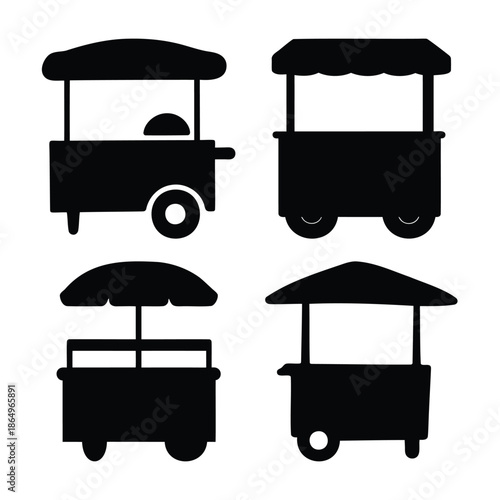Collection of street vendor and food cart silhouettes with various designs