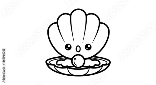Smiling Clamshell with Pearl Cartoon Illustration