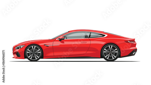 Sleek, modern red sports car with a glossy finish and intricate wheel design, presented in a clean side profile view.