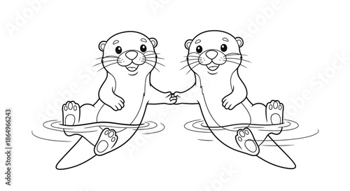 Two Otters Sitting on Ice Floes