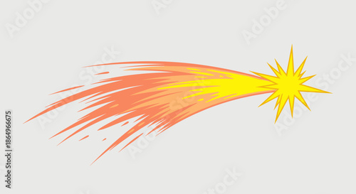 Vibrant shooting star illustration with a bright yellow celestial body and a long trailing orange tail of energy.