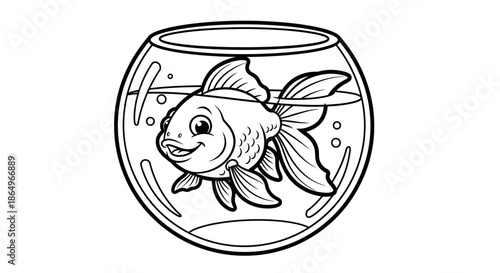Goldfish in a Bowl Line Art Illustration