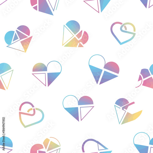 Seamless Pattern of Geometric Broken Hearts with Pastel Gradients - Vector Texture
