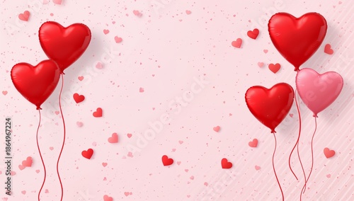 Balloons in Heart Shapes With Small Hearts on Light Background for Celebratio...