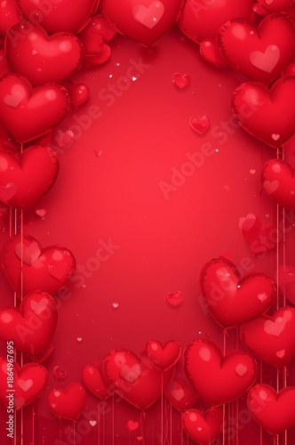 Balloons Shaped Like Hearts Fill the Space in Red Tones for a Festive Occasion
