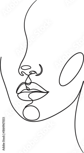 A sketch of a woman's face with a earring and a nose ring