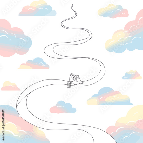 Couple Sitting on a Winding Path Floating in the Sky - Dreamy Concept Art