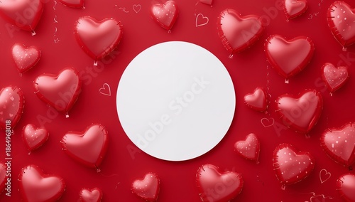 Red Background With Heart Balloons and Empty Space for Message or Sign During...