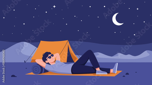 Person Camping Underneath Stars Illustration In The Outdoors At Night