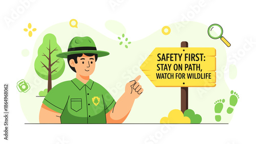 Park Ranger Advising Safety Instructions for Visitors to Watch Wildlife