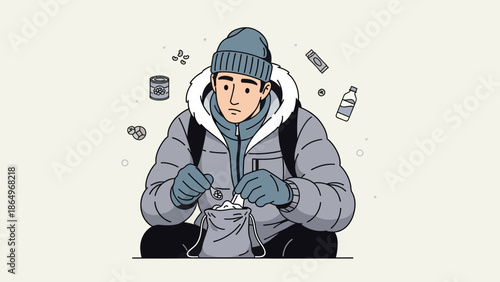 Person Facing Hardship Preparing Meal with Sparse Supplies Illustration