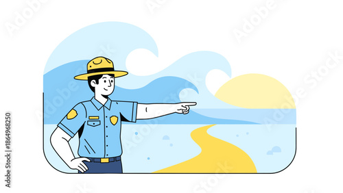 Park Ranger Directing Visitors To The Beach On Summer Vacation