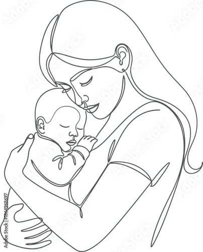 Tender moment of mother and newborn baby embracing