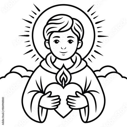 Divine child holding heart isolated on white background, Vector, illustration