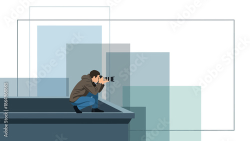 Photographer Silhouette Capturing Cityscape Views From Building Roof Terrace