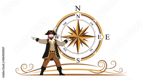Pirate Shows Navigation Near the Compass Rose Adventure And Discovery