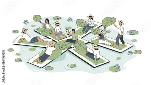 People Find Solitude On Floating Islands Enjoying Nature And Quiet Peaceful Retreat