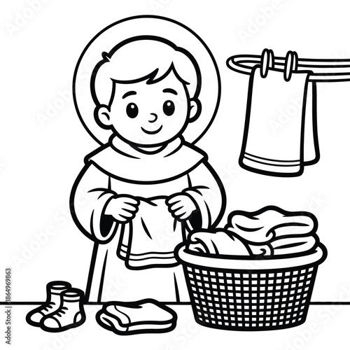 Child folding clothes isolated on white background, Vector, illustration