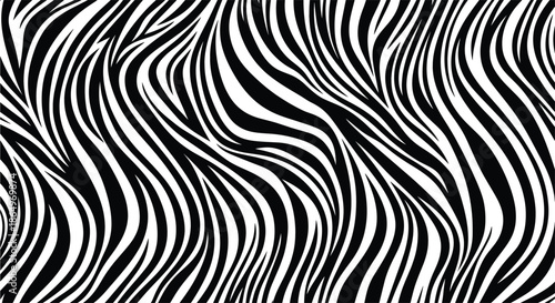 Abstract Zebra Stripe Seamless Pattern with Wavy Black and White Lines Animal Print Vector Background