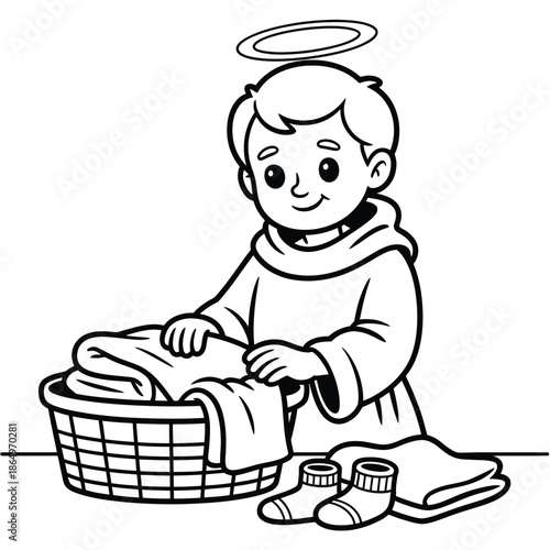 Child folding clothes isolated on white background, Vector, illustration