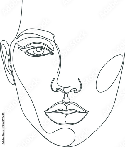 A minimalist line drawing portrait of a woman's face on a white canvas