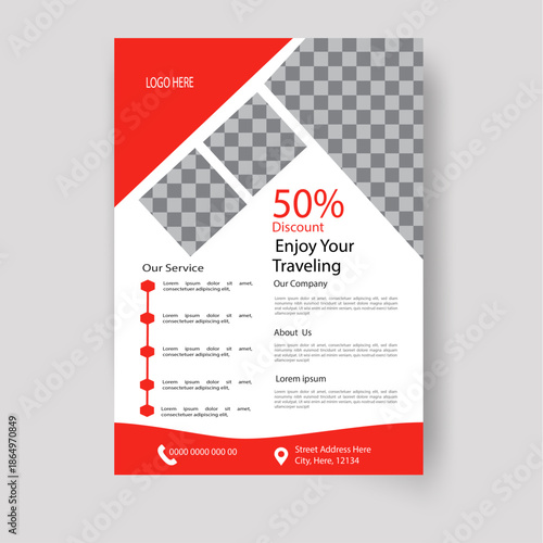 Modern Print-Ready Travel Flyer Design Template for Marketing in the Tourism Sector with a Vibrant Red Design.