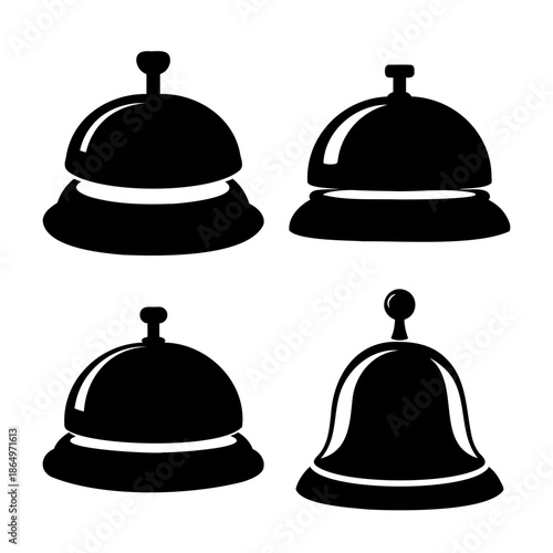Collection of black service bell icons for hotel, reception, or customer service